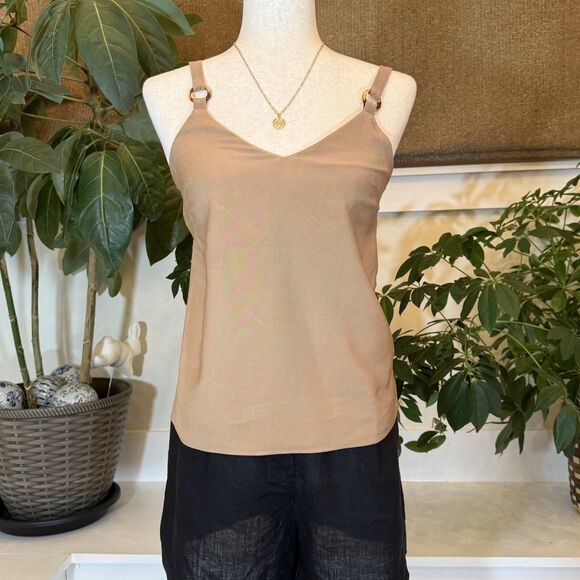 TopShop Women's Top‎ Size 6 Tank Tan Lucite Tortoise Ring Embellished V-Neck EUC - Picture 5 of 9